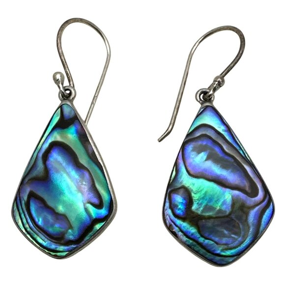 Whimsy 925 Silver Iridescent Abalone Shell Earrings Dangle Drop Colorful Shimmer - Picture 4 of 6